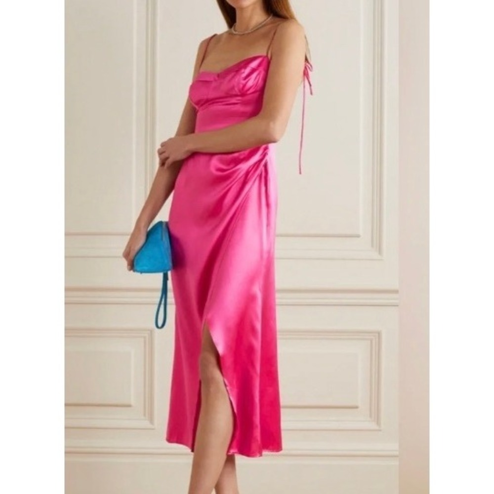 Reformation Juliette Pink Silk Satin Midi Dress Size 2 Sweetheart Slit Strappy